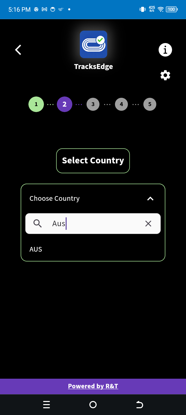 TrackEdge country selection